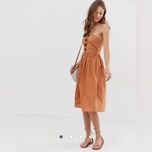 ASOS DESIGN bandeau midi sundress with coconut buttons Size 8